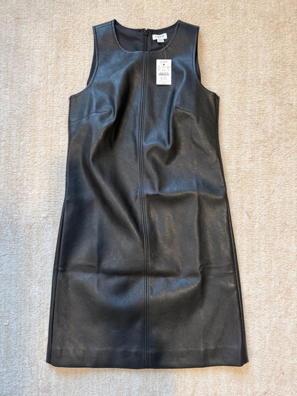 NWT J.Crew Black Faux-Leather Sleeveless Shift Dress; size 00